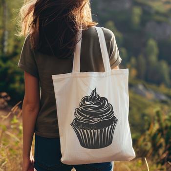 A colorful illustration of a single serving-sized cupcake on a plate, designed as a vector graphic.