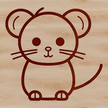 A simple line drawing of a cute mouse with a playful expression.