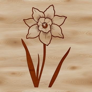 A yellow trumpet-shaped daffodil flower with green leaves, suitable for nature-inspired designs and DIY projects.