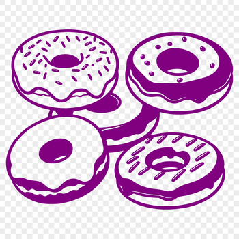 A stylized illustration of a donut with a glazed surface.
