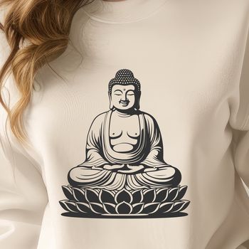 A digital illustration of a Buddha figure in a serene pose, suitable for vector art projects.
