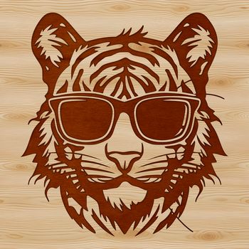 A cartoon tiger's head with sunglasses, depicted as a vector graphic.