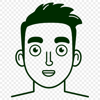 A vector graphic representation of a man in bold lines and clean design.