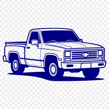 A stylized illustration of a pickup truck with bold lines and flat colors, suitable for vector graphics.