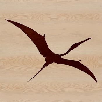 A prehistoric pteranodon in bold silhouette against a simple background.
