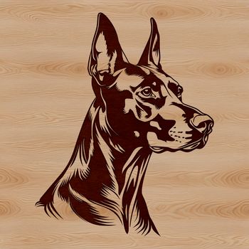 A precision-drawn SVG design featuring the distinctive markings and facial structure of a Doberman Pinscher breed.
