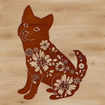 A vector illustration of a sitting Shiba Inu dog in a floral setting.