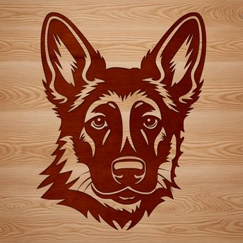 A detailed illustration of a German Shepherd's head with facial features.