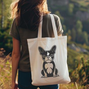 A detailed illustration of a Boston Terrier sitting on its hind legs.