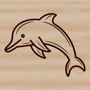 A simple line drawing of a dolphin, a marine mammal often found in the ocean.