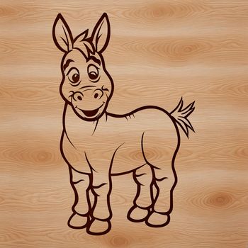 A simple vector illustration of a donkey standing on a solid background.