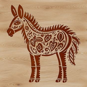 A standing donkey with ornate details designed as a vector art graphic.