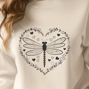 A colorful dragonfly design featuring love hearts in its wings, suitable for vector art projects.