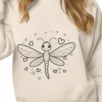 A colorful dragonfly with love hearts surrounding its body, depicted in vector format.