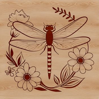 A colorful illustration of a dragonfly in mid-air, with iridescent wings and a slender body.