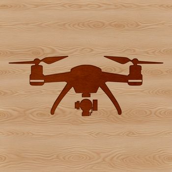 A stylized illustration of a drone in flight.