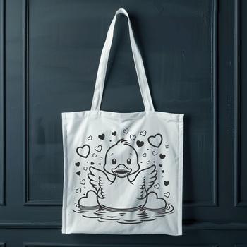 A stylized illustration of a duck with love hearts surrounding it, created as a vector graphic.