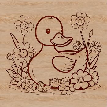 A digital illustration of a waterfowl bird with feathers and webbed feet.