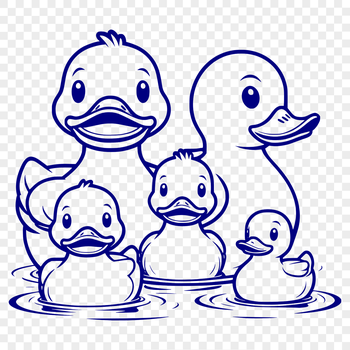 A stylized illustration of a white duck with a yellow beak and feet.
