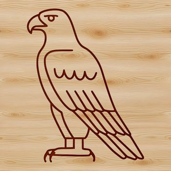 A simple line drawing of a wild animal, specifically an eagle, perched on a branch.