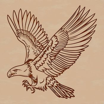 An artistic vector representation of a soaring eagle with spread wings, ideal for use in graphic design projects and crafts.