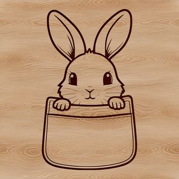A small rabbit peeking out from behind a pocket, created as vector art for digital use.