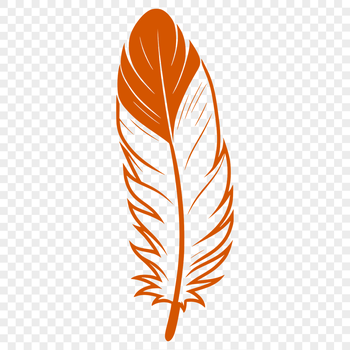 An isolated vector graphic of a stylized feather with clean lines and shapes.