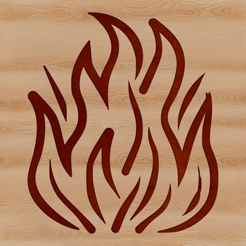 A stylized illustration of flickering flames in various colors and sizes.