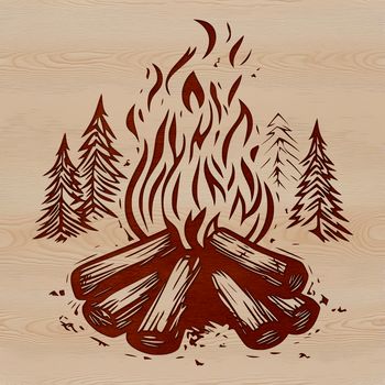 Illustrated camp fire with flames, perfect for outdoor-themed designs.