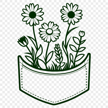 A floral design featuring a pocket with a stylized wild flower motif, suitable for digital cutting machines like Cricut.