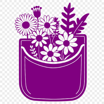 A stylized illustration of a wild flower arrangement in a decorative pocket design.
