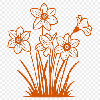 A simple illustration of a daffodil plant with yellow petals and green stem.