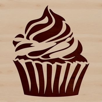 A vector graphic design of a traditional-style cupcake dessert with decorations.