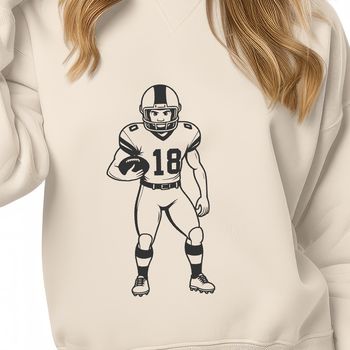 A detailed vector illustration of an American football player in action, with equipment and uniform accurately depicted.