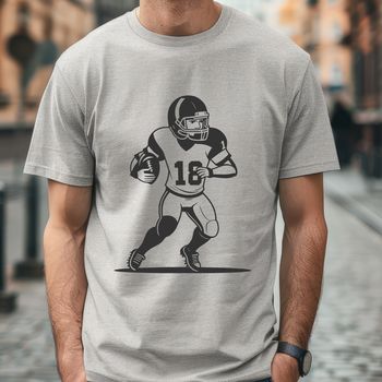 An illustration of a football player wearing protective gear, including a helmet.