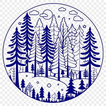 Illustrated forest landscape with trees and foliage in vector format.