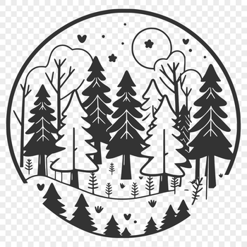 Illustrative forest scene featuring multiple trees and foliage in vector format.