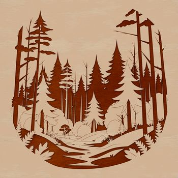 A dense forest landscape featuring multiple trees with varying foliage.
