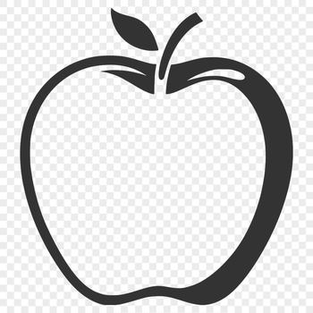 A stylized illustration of a single red apple with leaf details.