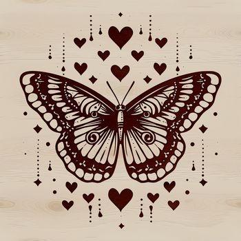 Colorful butterfly with love hearts, vector graphic design element.