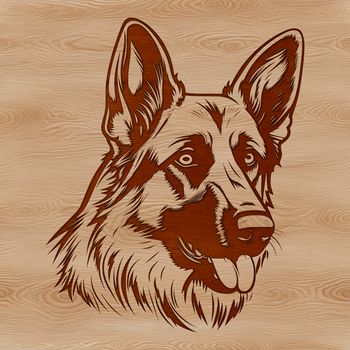 A high-quality vector graphic of a German Shepherd breed dog's facial features.