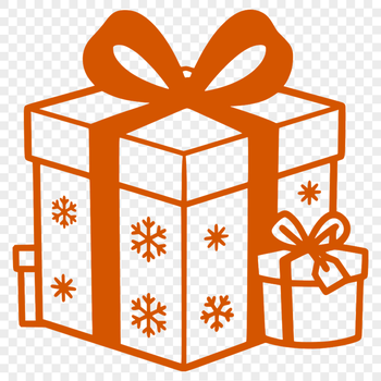 A simple illustrated gift box wrapped in festive paper with a bow on top.