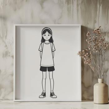 Vector graphic illustration of a young girl in various poses.