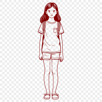SVG illustration of a young girl in various poses and outfits for vector art design templates.