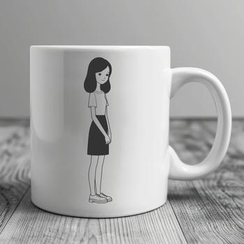A digital drawing of a girl designed with precision lines and shapes to scale up or down without losing quality.