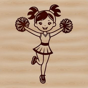 A young female cheerleader posing in a sporty outfit, with a vector illustration style.