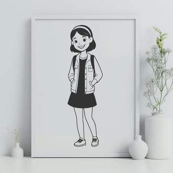 A young girl illustration in vector format, suitable for various designs and crafts.