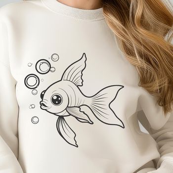 A small, digital illustration of a goldfish in water, suitable for vector design and cutting machine applications.