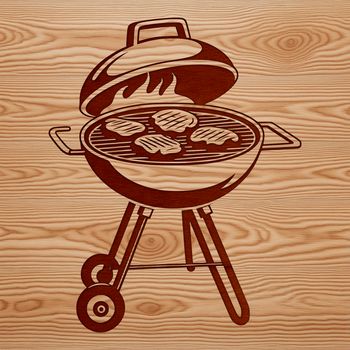 A detailed illustration of a charcoal grill with sizzling food, suitable for graphic design projects.