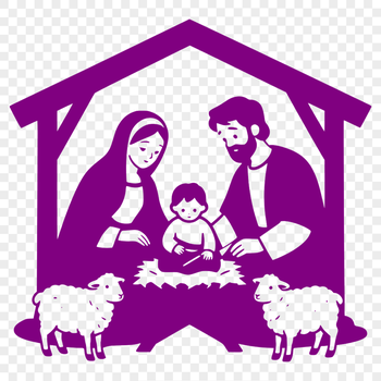 A traditional Nativity scene depiction in minimalist vector style.